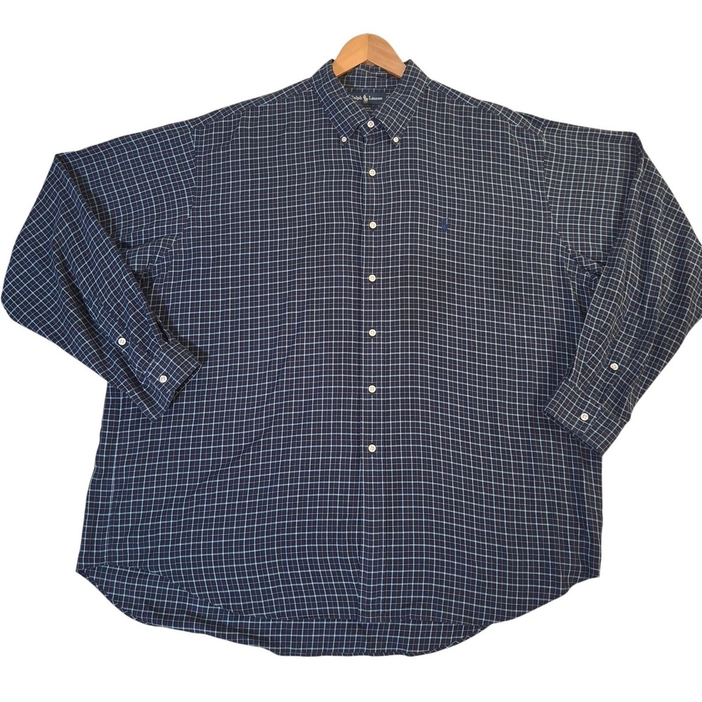 VTG Ralph Lauren Blake Loose Shirt Men's XXL Blue Plaid Long Sleeve Button Down